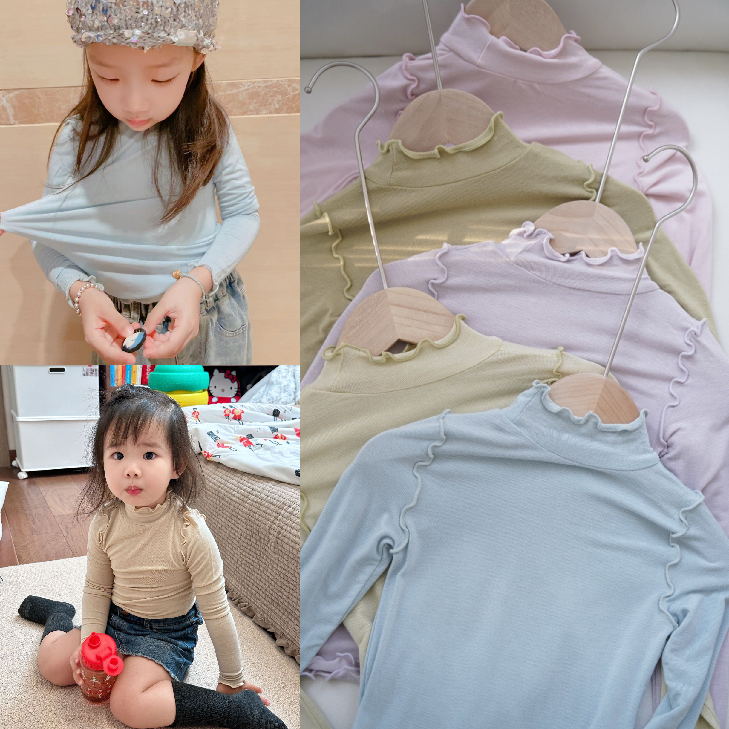 猫肚皮木耳边打底衫女童