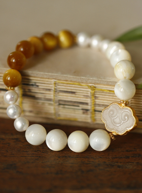 软语和田白玉珍珠虎睛石纯银手链