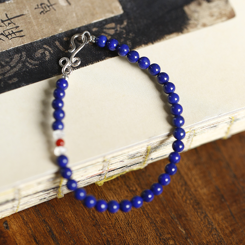 色相如天丨天然青金月光纯银盘扣