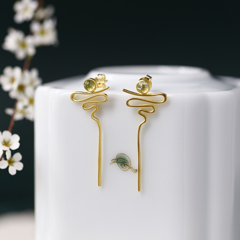 流云丨软语设计东方美学古典文艺天然碧玺镶嵌S925纯银流线耳坠