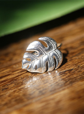 竹背长安丨龟背叶纯银戒指可调节