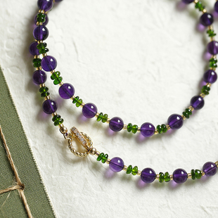 凝夜紫丨软语古典美学国风新中式天然浓艳紫水晶绿透辉石项链手链