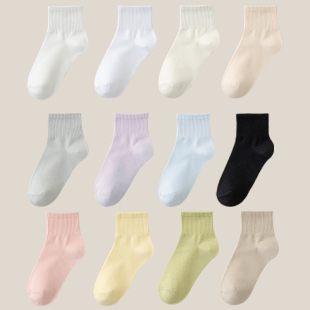 女士棉袜 爆款 袜子女春夏季 白色纯棉中筒袜马卡龙女生短袜2026新款