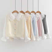 女春秋 两件套装 初中高中学生日系小清新彩扣针织马甲 娃娃领衬衫