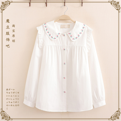长袖衬衫甜美娃娃领衬衣春秋装