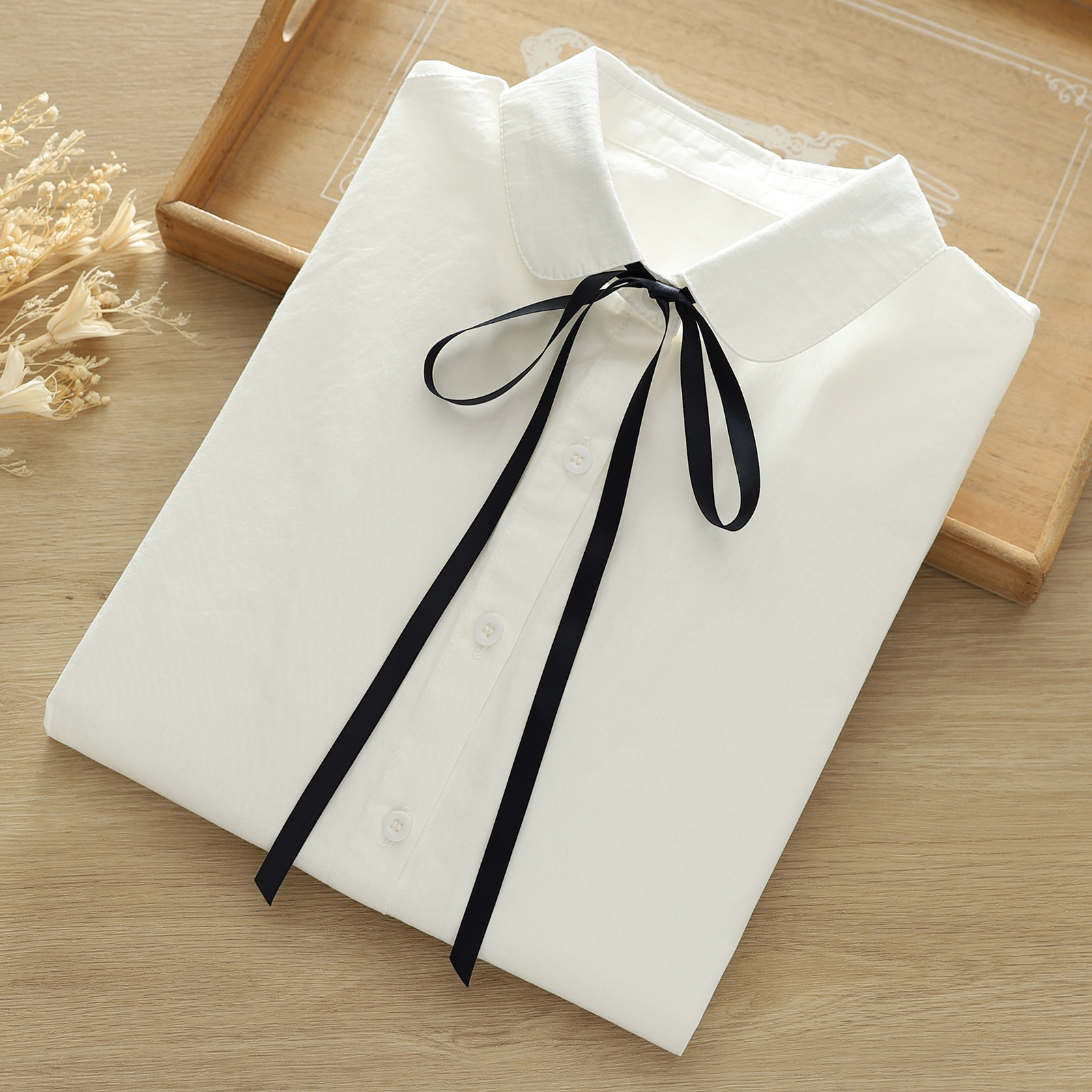 纯棉白色衬衫女春秋长袖学院风小个子内搭学生打底宽松jk上衣衬衣