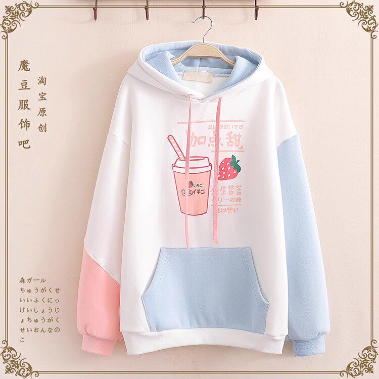 12-13-14-16岁大童高中初中学生加绒加厚卫衣女秋冬宽松可爱外套