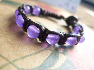 福百瑞珠宝天然淡紫罗兰玉髓欧美森系复古潮流手作蜡绳编织手链
