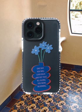 ins曲线花瓶简约防摔手机壳iPhone14Pro苹果mini透明光面MAX软保护套