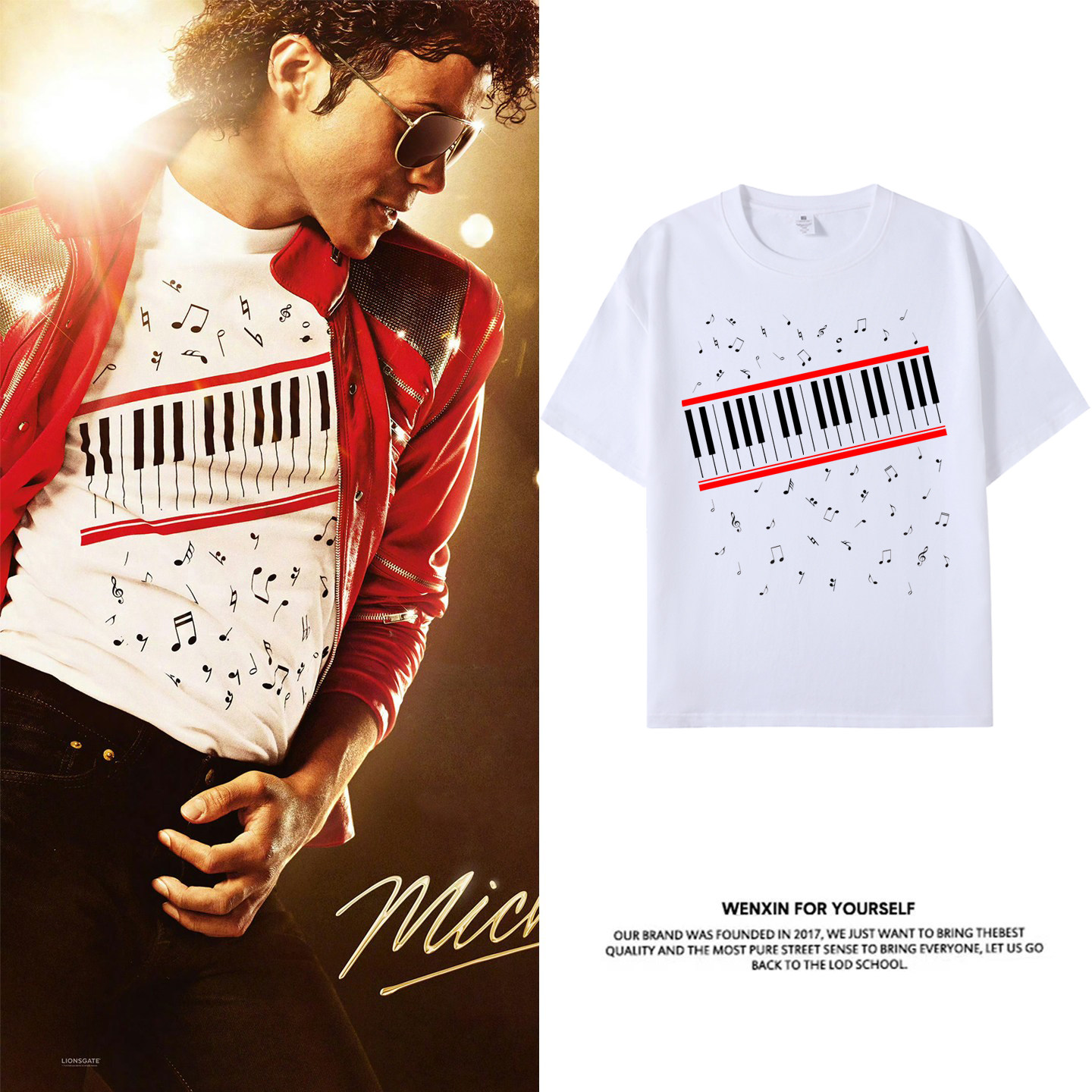 Michael Jackson迈克尔&middot;杰克逊电影同款周边音符短袖T恤应援衣服