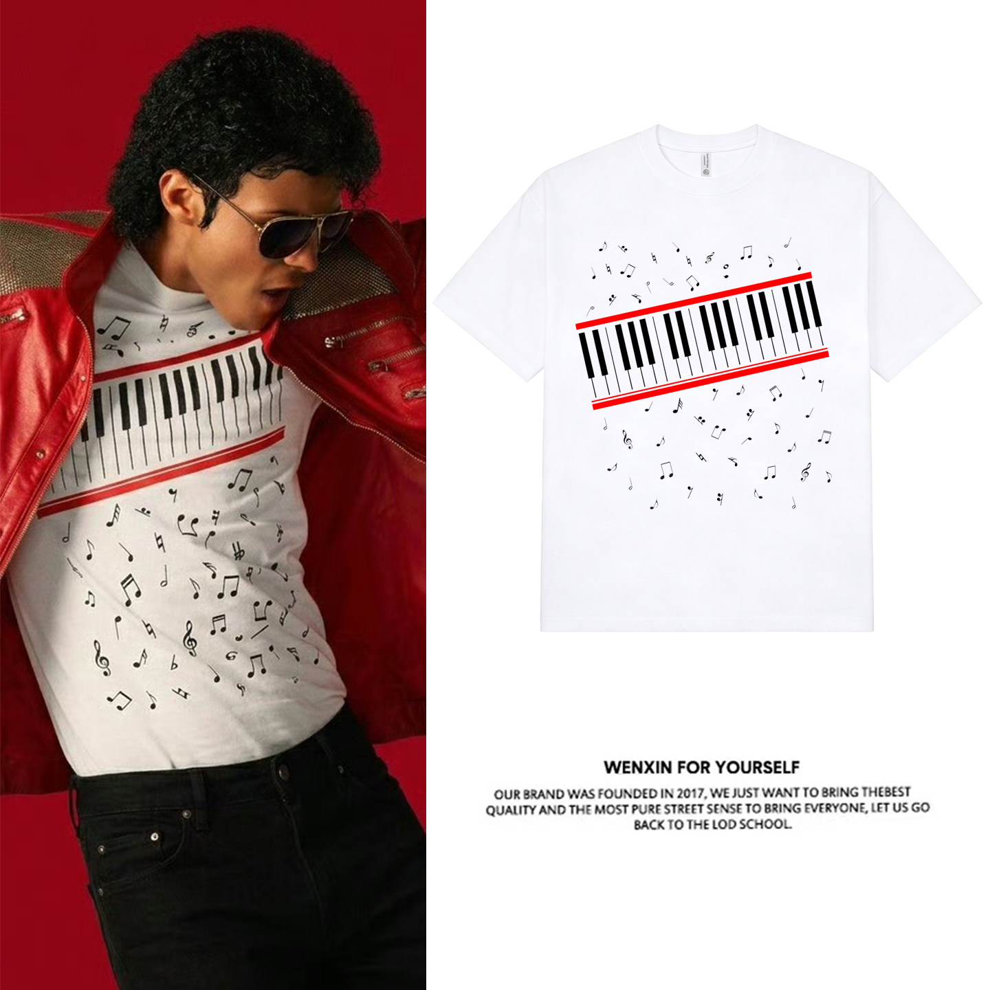 Michael Jackson迈克尔&middot;杰克逊电影同款周边音符短袖T恤应援衣服