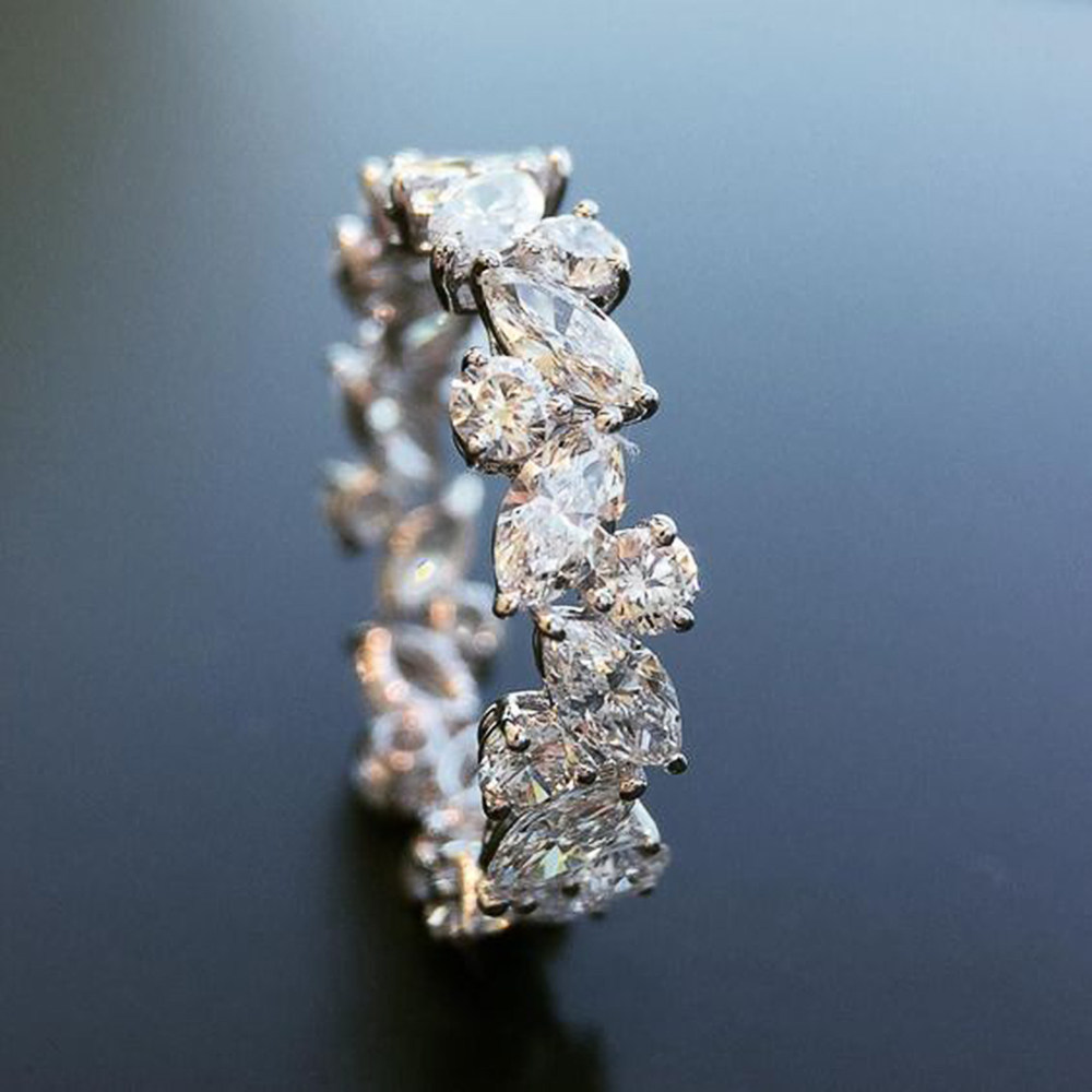romantic bridal wedding rings shiny marquise round crystal
