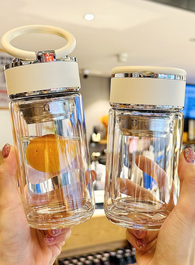 2025新款杯子女高颜值高硼硅玻璃杯双层便携泡茶杯轻奢便携水杯子