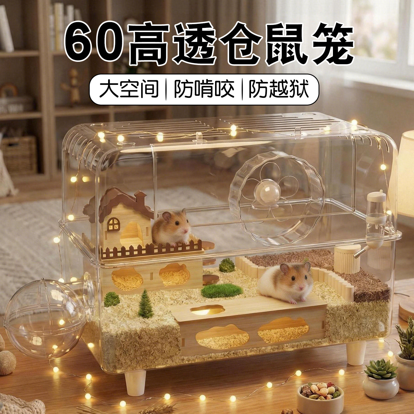 亚克力仓鼠笼子超大别墅豪华金丝熊专用特大号60cm二层易清理小窝,宠物/宠物食品及用品,笼子,淘宝优惠券,粉丝福利购,淘宝优惠卷