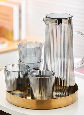 ROUPA罗派钢化水杯耐热高颜值水具套装新品竖纹凉白开水泡茶扎壶