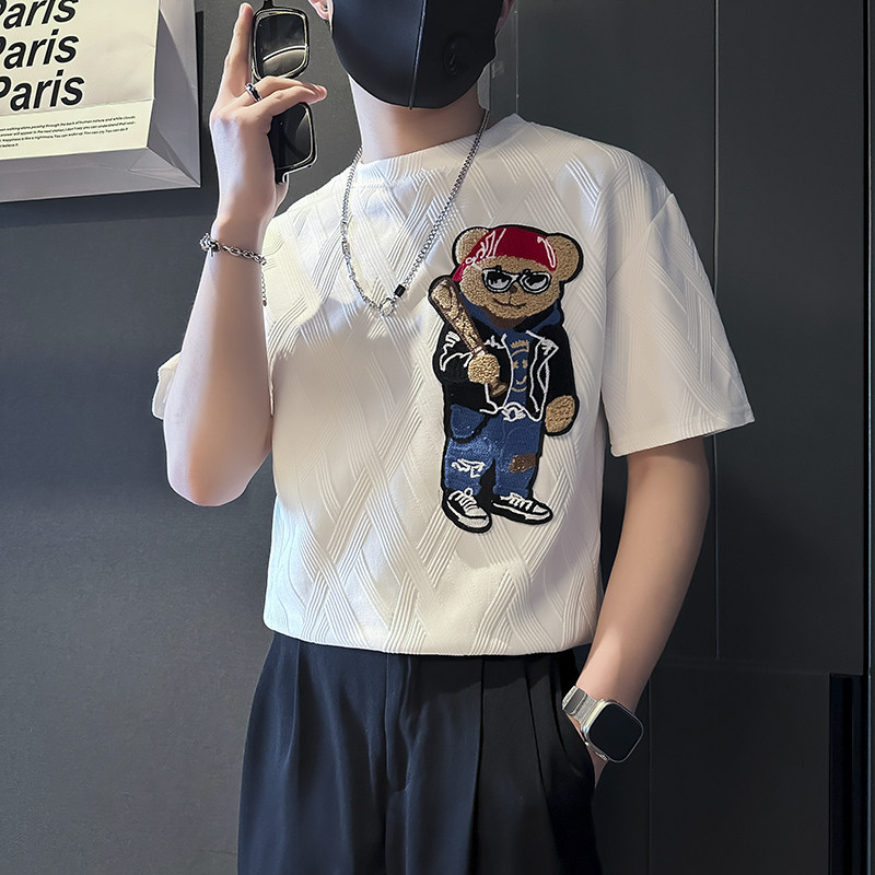 夏季刺绣修身短袖T恤衣服男士社会小伙店主风B323-DT40-P48控68,男装T恤,星座301C（原B323）