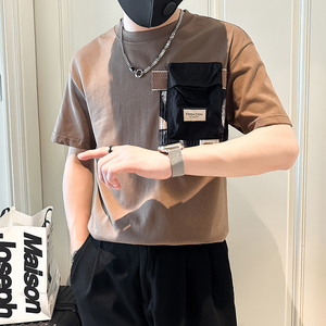 B323-DT63-P58控78短袖T恤男社会小伙店主风圆领潮流半袖衣服图片