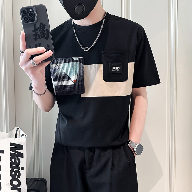 B323-DT62-P58控78短袖T恤男社会小伙店主风圆领潮流半袖衣服,男装T恤,星座301C（原B323）