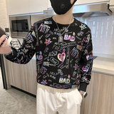 社会小伙卫衣男圆领潮牌个性印花春秋款外套长袖t恤B323/WY18/P58，男装T恤，星座301C（原B323）