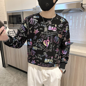 社会小伙卫衣男圆领潮牌个性印花春秋款外套长袖t恤B323/WY18/P58图片