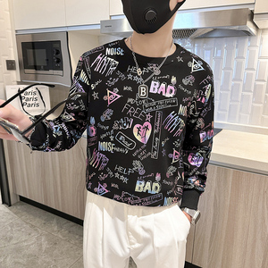 社会小伙卫衣男圆领潮牌个性印花春秋款外套长袖t恤B323/WY18/P58图片