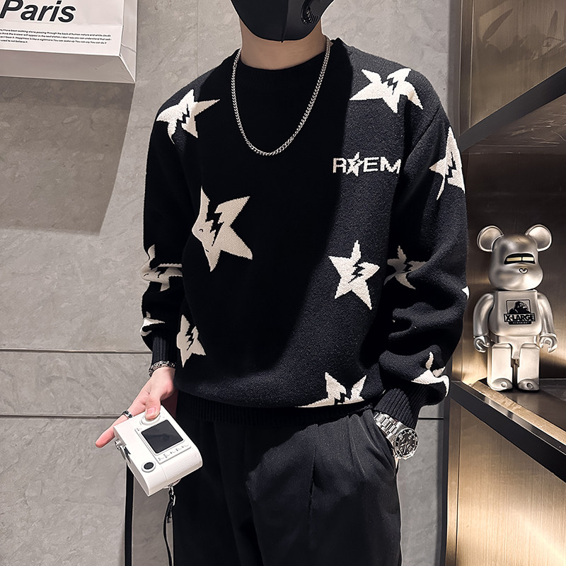 高品质五角星毛衣男加厚潮流社会小伙针织B323-M40A-P68控98,男装针织衫/毛衣,星座301C（原B323）