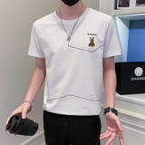 社会小伙短袖T恤男修身潮牌圆领兔子浮雕图案DT13/特P45控65，男装T恤，星座301C（原B323）