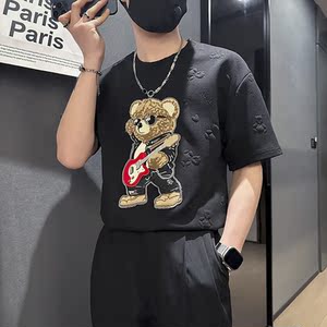 短袖t恤男小熊高级感痞帅半袖社会小伙店主风B323-DT35-P48控68图片