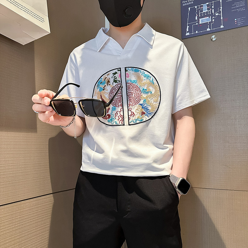 B323-PL22-P55控75社会小伙短袖POLO衫男店主风风大刺绣衣服，男装Polo衫，星座301C（原B323）