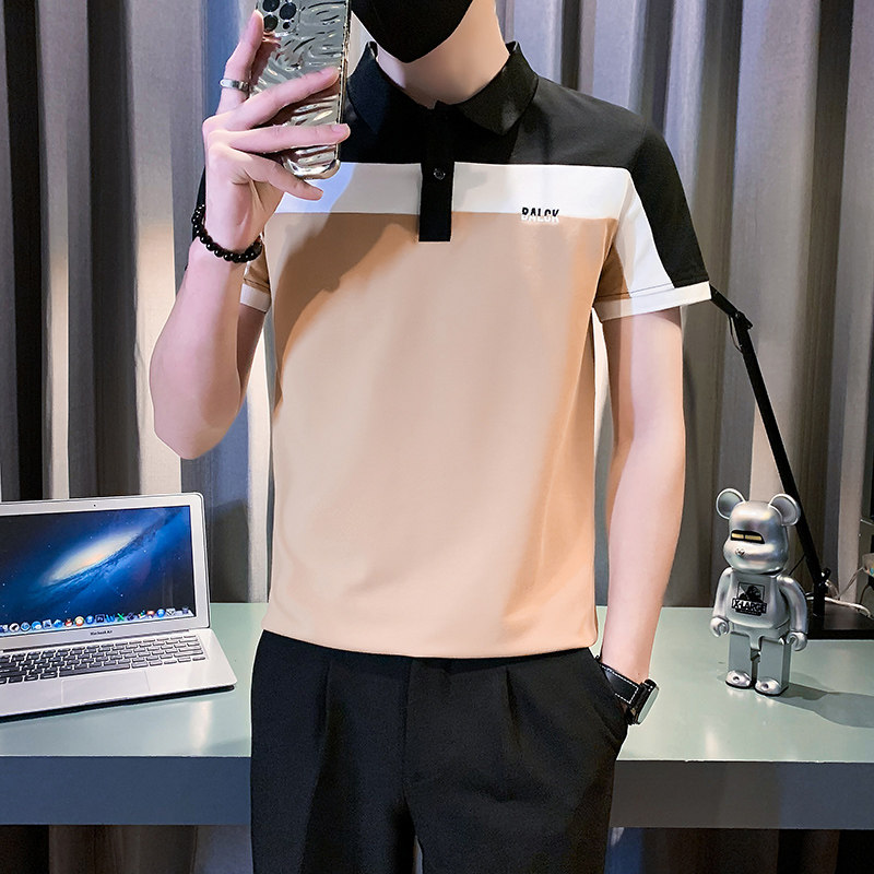 2025新款社会小伙polo衫男短袖修身拼接潮牌B323/PL10/P58控78,男装Polo衫,星座301C（原B323）