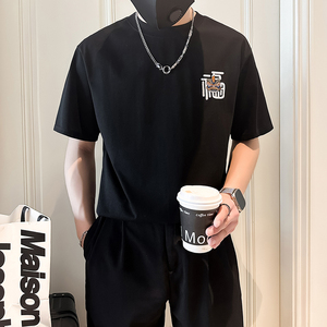 B323-DT60-特P38控58短袖T恤男社会小伙店主风圆领潮牌半袖衣服图片