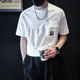 社会小伙店主风2025夏季新款简约短袖t恤男拼接B323-DT52-特P45，男装T恤，星座301C（原B323）