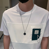 潮牌短袖时尚圆领创意拼接社会风T恤男高档面料白色DT29/P53，男装T恤，星座301C（原B323）