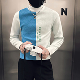社会小伙毛衣男半高领中领修身拼色加厚针织衫B323-M46-P78控108，男装针织衫/毛衣，星座301C（原B323）