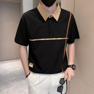 短袖polo衫男夏季潮牌高级感贴条翻领社会风T恤 白色 PL14/特P45图片