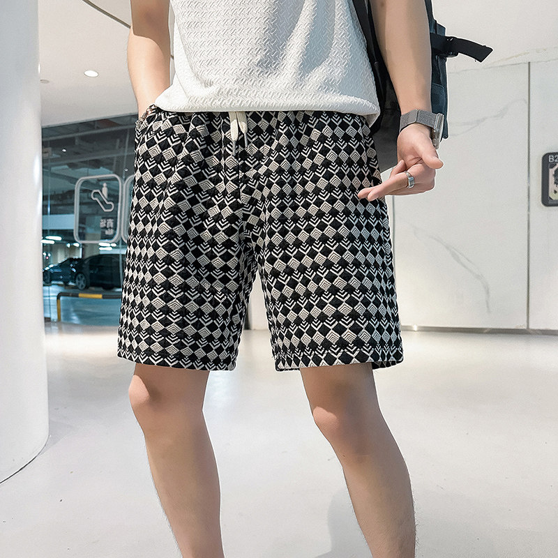 B323-DK16-P48控68社会小伙店主风潮流百搭菱形图案休闲短裤五分,男装牛仔裤,星座301C（原B323）