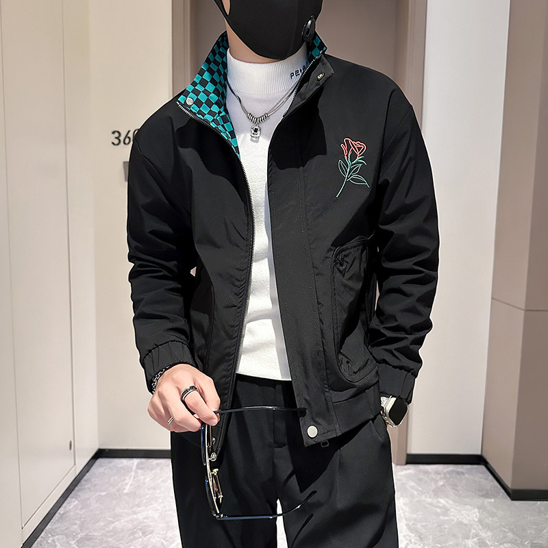 网红外套男潮牌高级感玫瑰花刺绣社会小伙夹克B323-JK02-P88图片