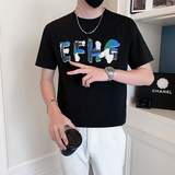 男士短袖T恤潮牌社会小伙时尚圆领印花上衣B323-DT04-特P38控58，男装T恤，星座301C（原B323）