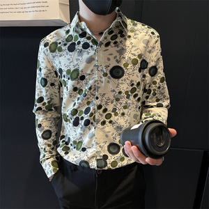 长袖衬衫男修身潮流印花高级感时尚社会小伙衬衣B323/CS03/P50
