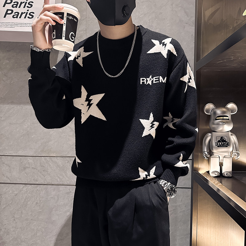 高品质五角星毛衣男加厚潮流社会小伙针织B323-M40A-P68控98,男装针织衫/毛衣,星座301C（原B323）