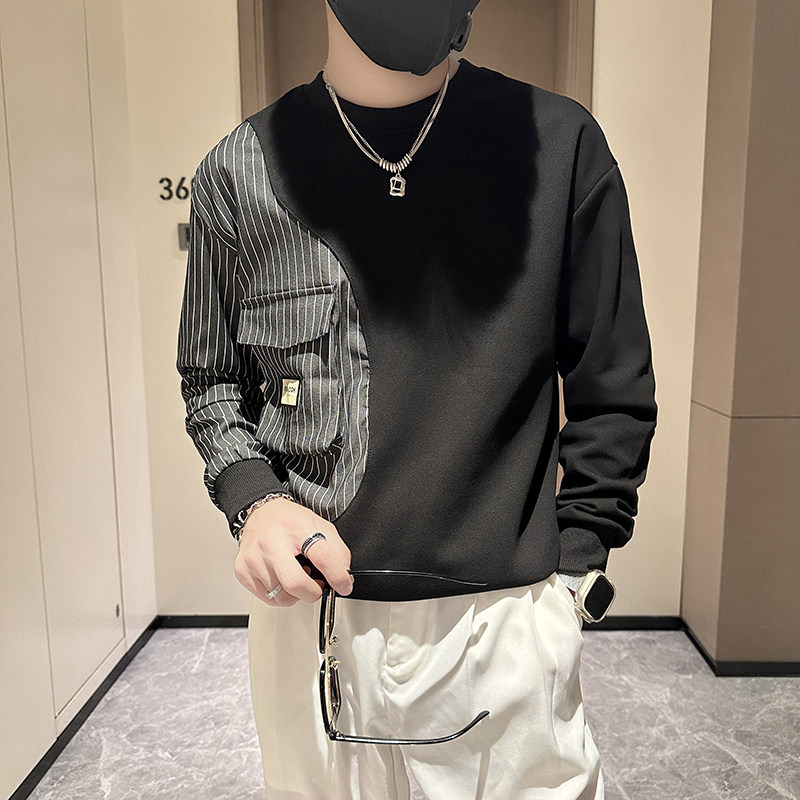 抖音卫衣男社会小伙潮牌条纹拼接圆领外套时尚B323-WY09B-P58,女装短外套,星座301C（原B323）