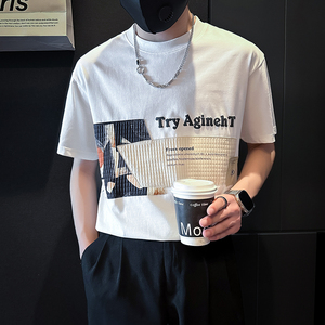 B323-DT61-P58控78短袖T恤男社会小伙店主风圆领潮流半袖衣服图片