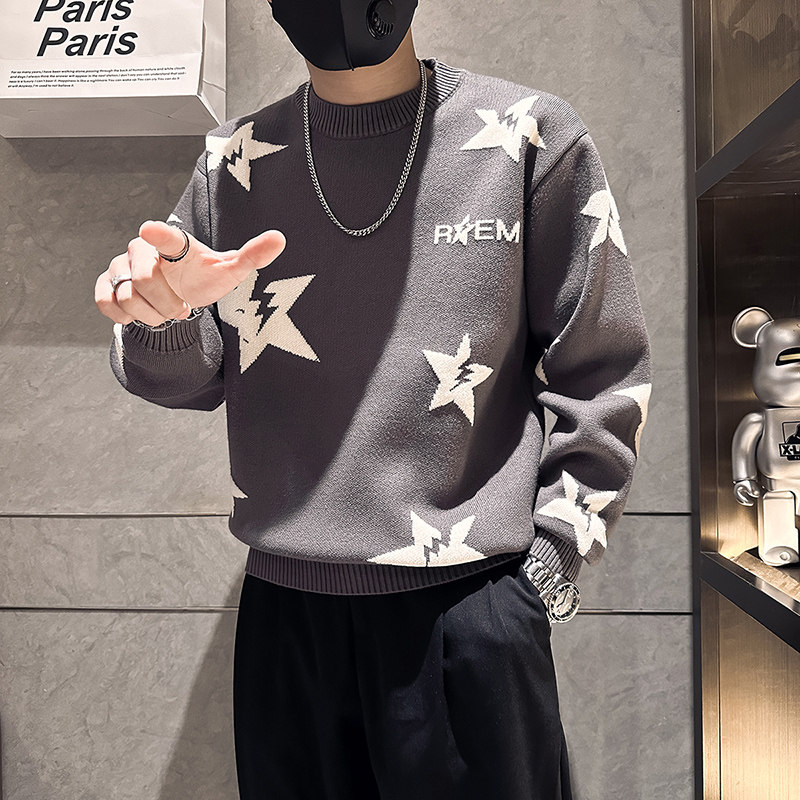 高品质五角星毛衣男加厚潮流社会小伙针织B323-M40A-P68控98图片