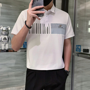 短袖polo衫男潮牌拼接高档高级感痞帅社会小伙t恤 白色PL13/特P58图片