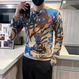 2023新款秋冬毛衣男圆领杂乱条纹设计感社会小伙潮两色M20-P78，男装针织衫/毛衣，星座301C（原B323）
