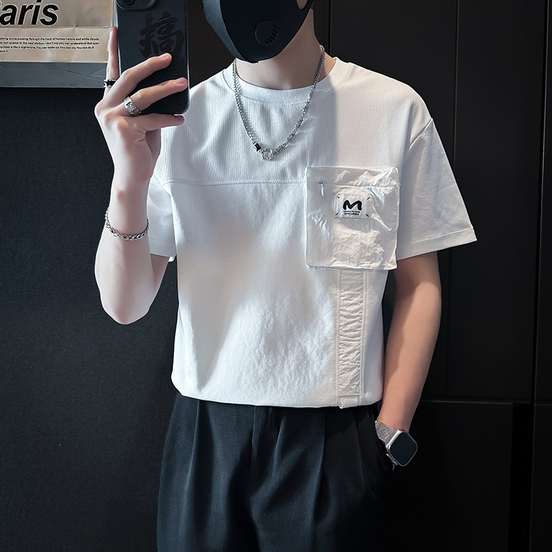 短袖T恤男拼接织带社会小伙店主风男生高级感痞帅B323-DT53-P58图片