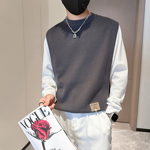 抖音假两件毛衣男高级感潮牌秋冬拼接社会小伙B323-M35-P88图片