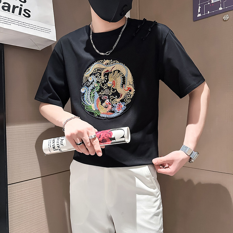 B323-DT67-特P48控68社会小伙短袖T恤男店主风风绣标半袖衣服,男装T恤,星座301C（原B323）