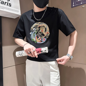 B323-DT67-特P48控68社会小伙短袖T恤男店主风风绣标半袖衣服图片