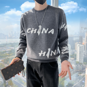 男士毛衣2023新款秋冬潮流字母圆领打底衫china痞帅三色M10-P58